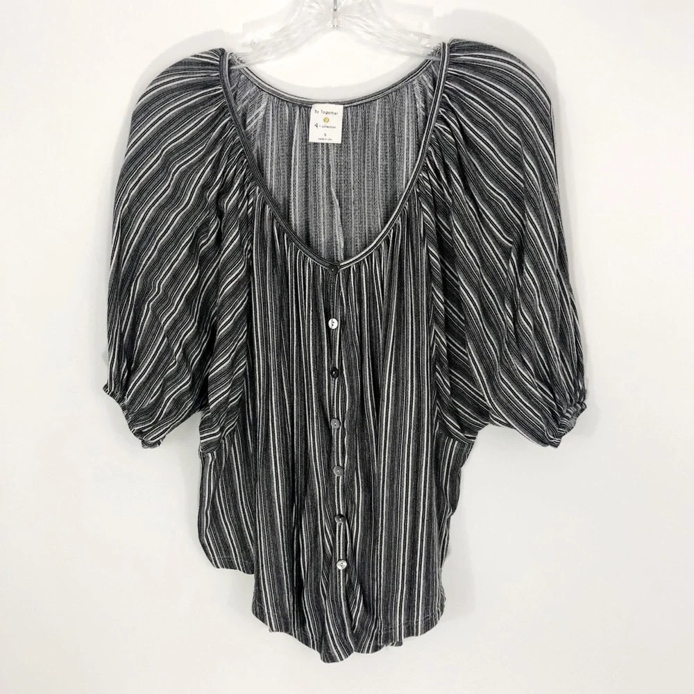 4/$25 By Together Striped Buttondown Dolman Sleeve Top